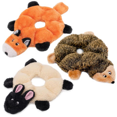 ZippyPaws vue avant du pack montrant mouton, hérisson et renard, divertissement sans désordre