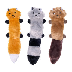 ZippyPaws vue avant du trio Skinny Peltz montrant les trois animaux pour jeux sans rembourrage