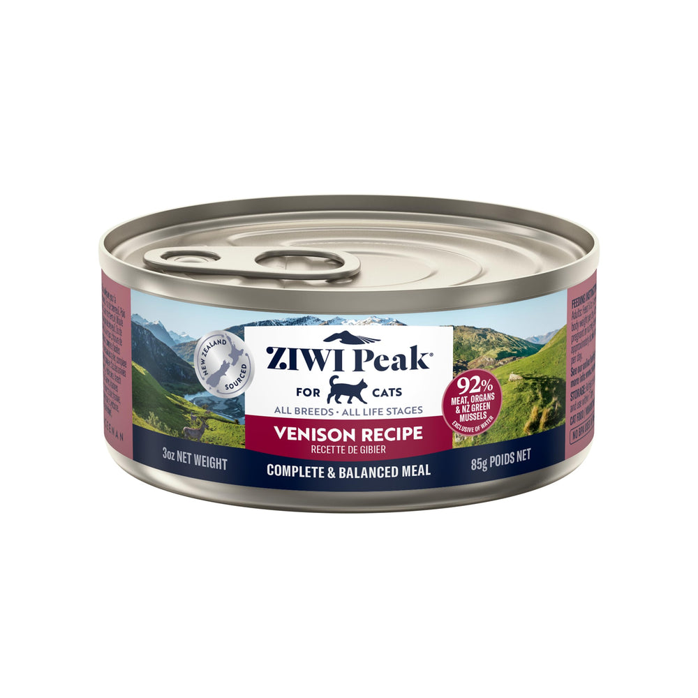 ZIWI face de la boîte Venison montrant l'emballage et l'origine néo-zélandaise
