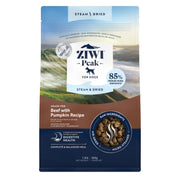 ZIWI emballage face montrant formule boeuf et potiron, qualité premium