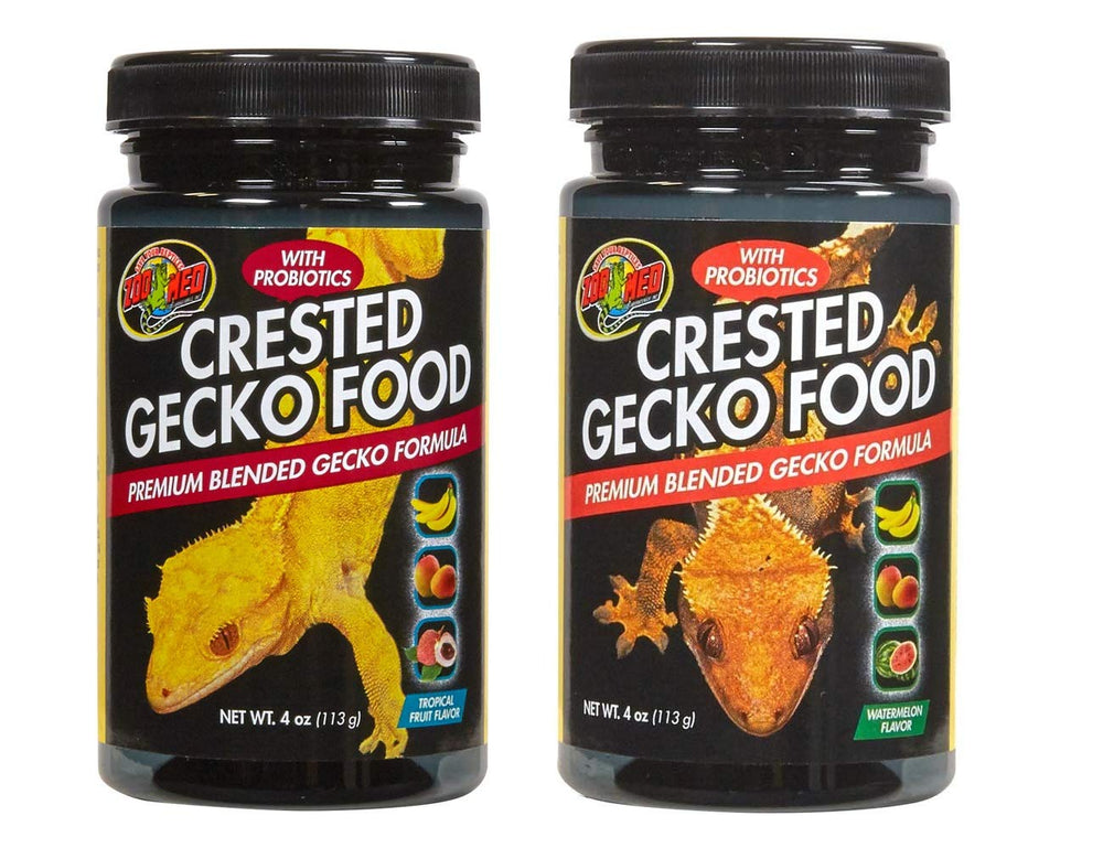 ZM Zoo Med pot face montrant étiquette saveurs et bénéfices nutritionnels pour geckos