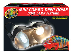 Zoo Med combo mini deep dome face avant montrant les deux dômes et gain de lumière
