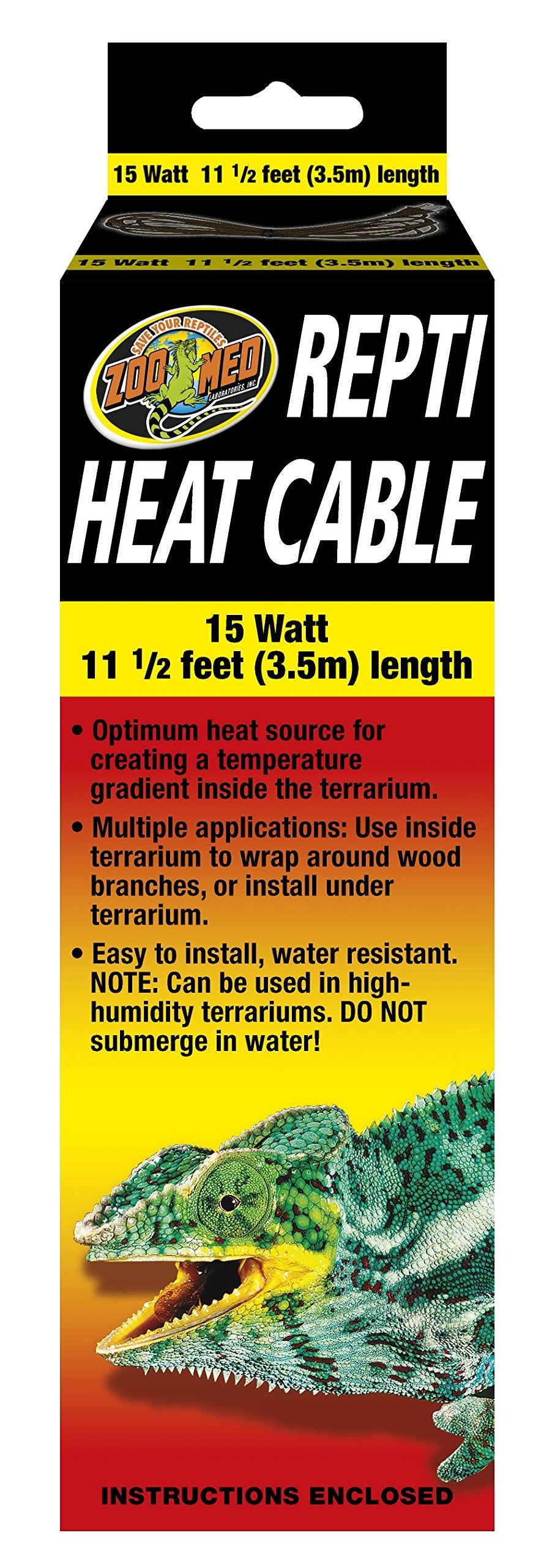 Zoo Med Repti Heat Cable vue avant montrant câble flexible et gainage résistant, chaleur ciblée sûre