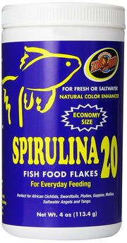 Zoo Med emballage avant de Spirulina 20 montrant le format 113 g et l'avantage couleur