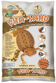 Zoo Med paquet de Vita-Sand Sonoran White montrant l'étiquette et bénéfice minéral