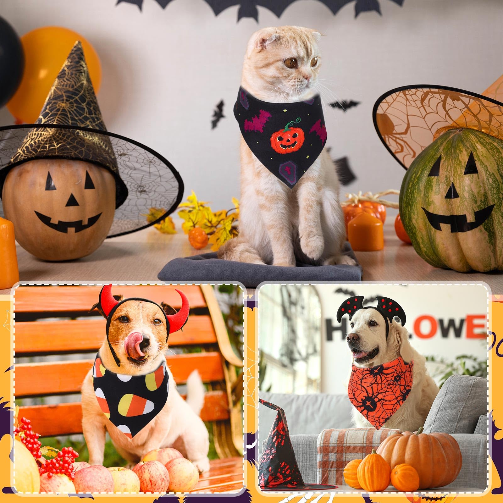 Abbylike chien portant bandana Halloween, accessoire festif pour promenade