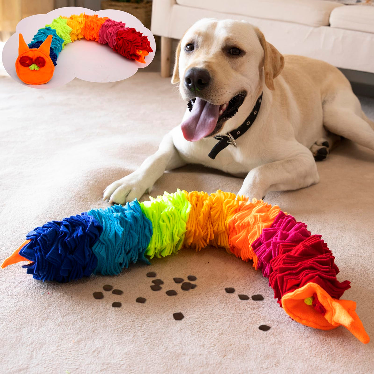 Ablechien vue avant du Snuffle Snake montrant la forme serpent et le motif coloré, encourage le jeu