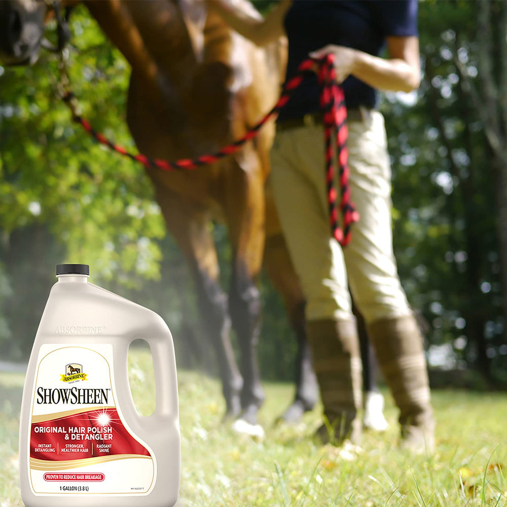 Absorbine avant et après sur queue illustrant brillance et apparence disciplinée
