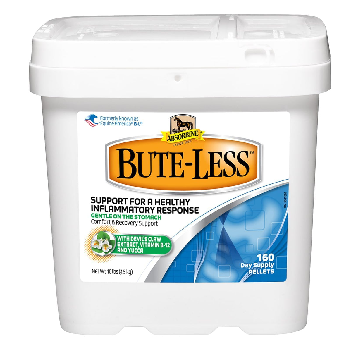 Absorbine Bute-Less emballage avant montrant étiquette et durée, bénéfice clarté