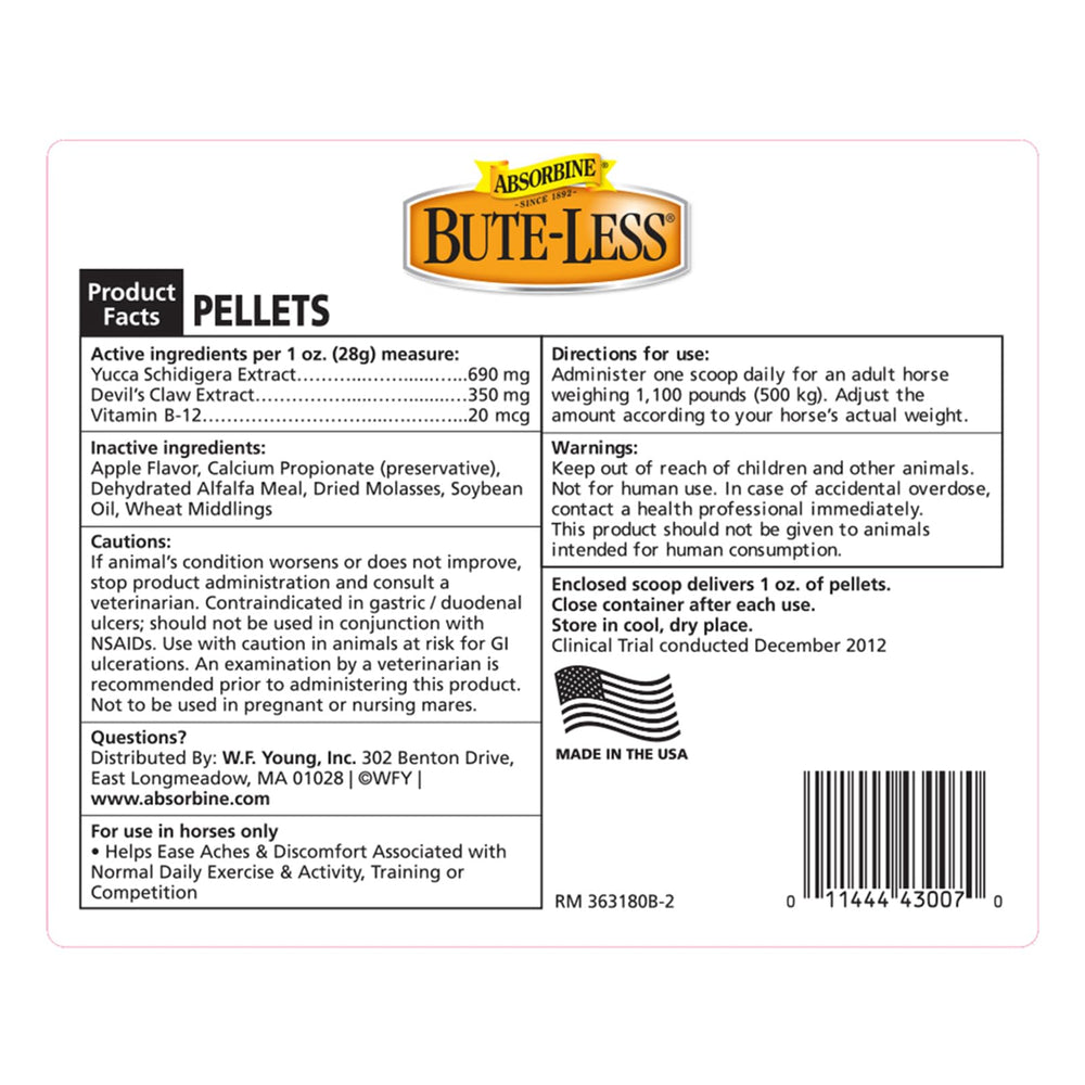 Absorbine Bute-Less gros plan sur granulés, bénéfice texture facile à mélanger