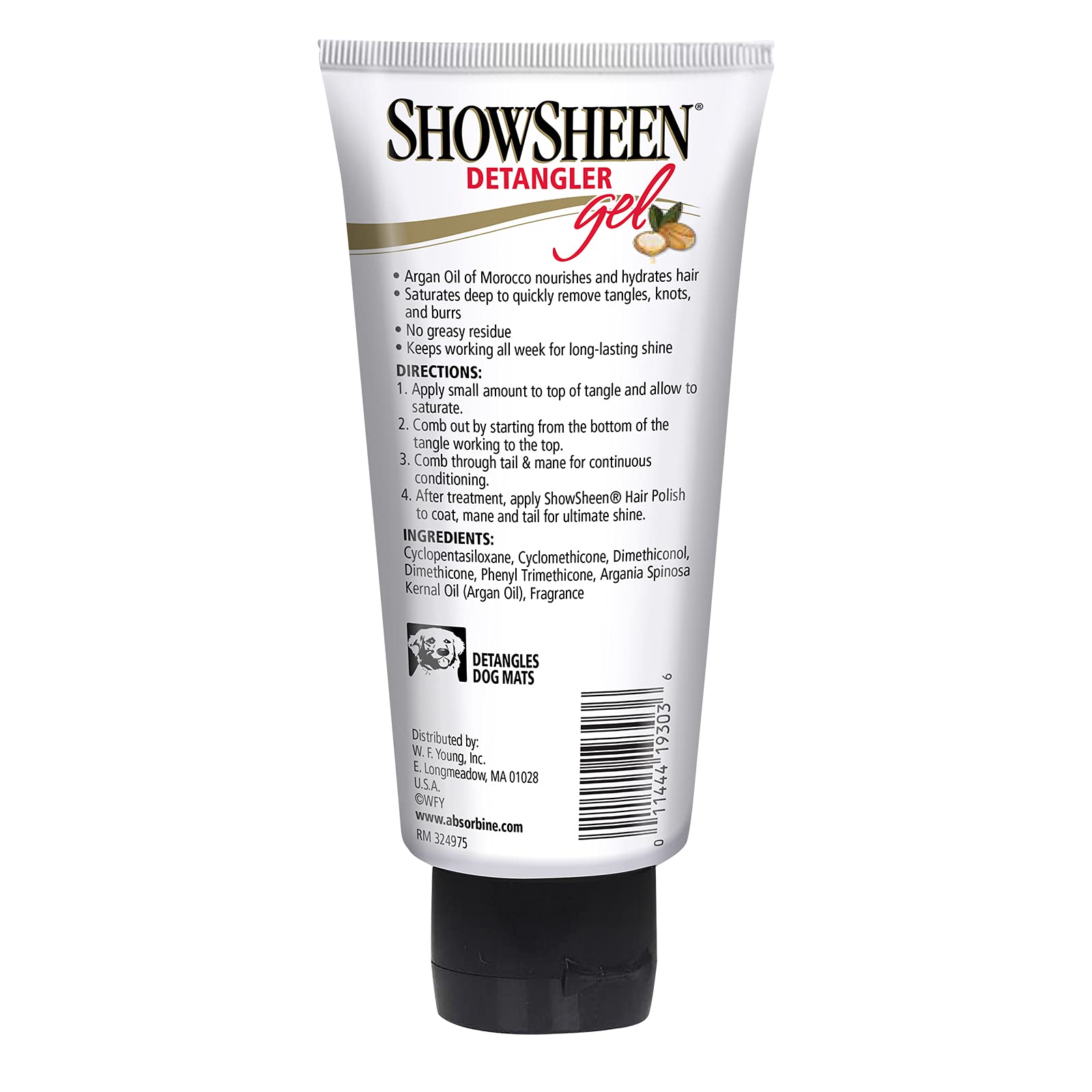 Absorbine ShowSheen étiquette produit lisible ingrédients et usage