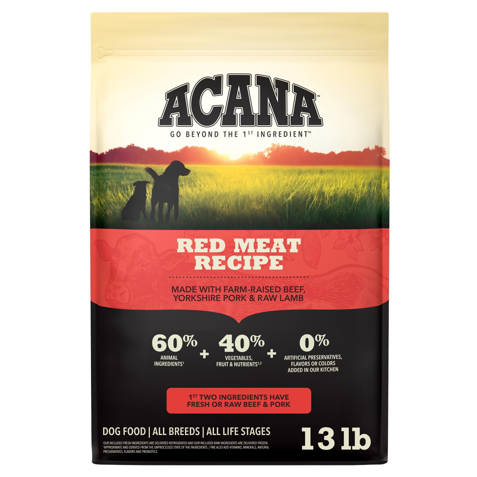 ACANA sac 13 lb face montrant l'emballage et l'information produit, rassure sur la qualité