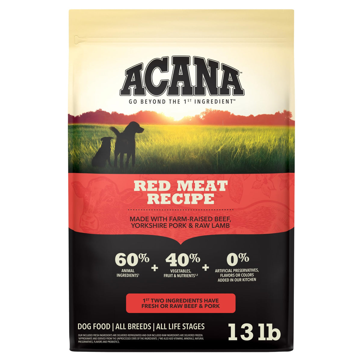 ACANA sac 13 lb face montrant l'emballage et l'information produit, rassure sur la qualité