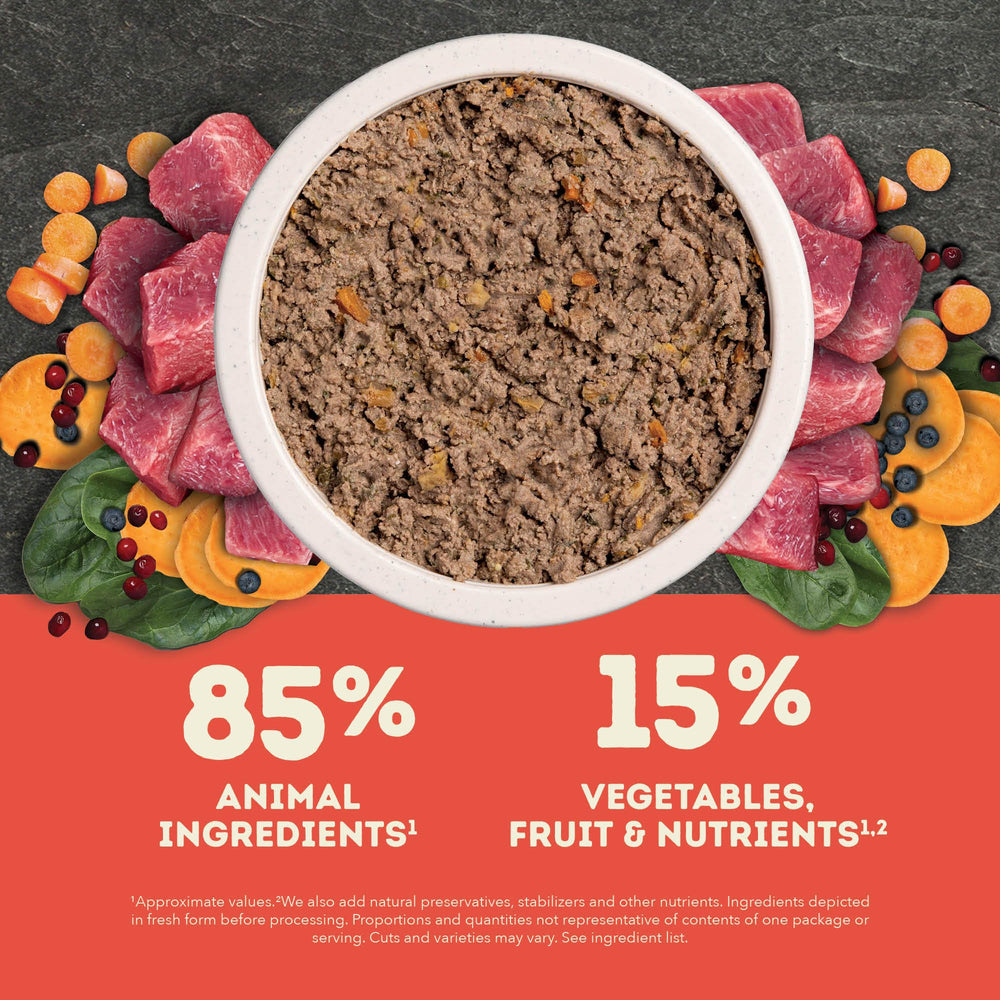 ACANA boîtes ouvertes bœuf et volaille montrant variété et appétence