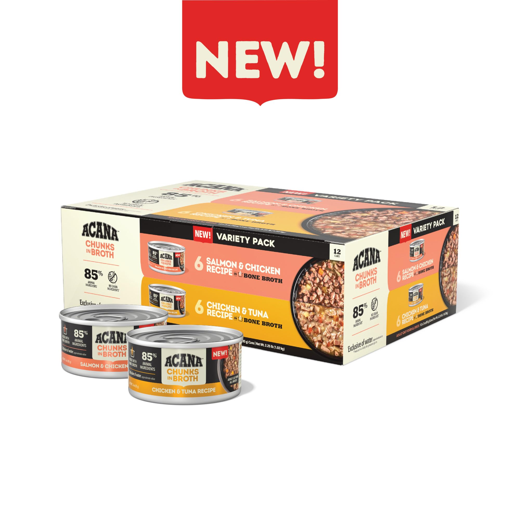 ACANA pack de 12 boîtes posé sur une table pour vue d'ensemble