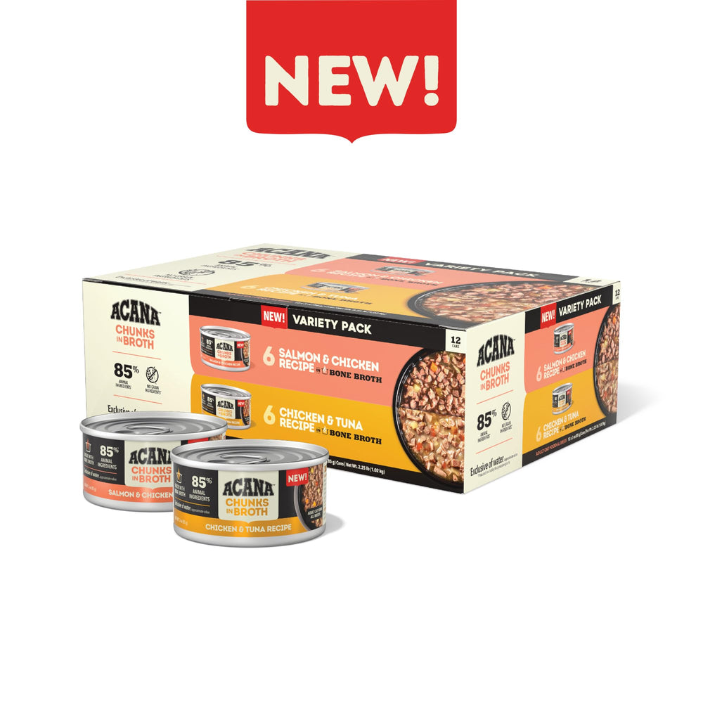 ACANA pack de 12 boîtes posé sur une table pour vue d'ensemble