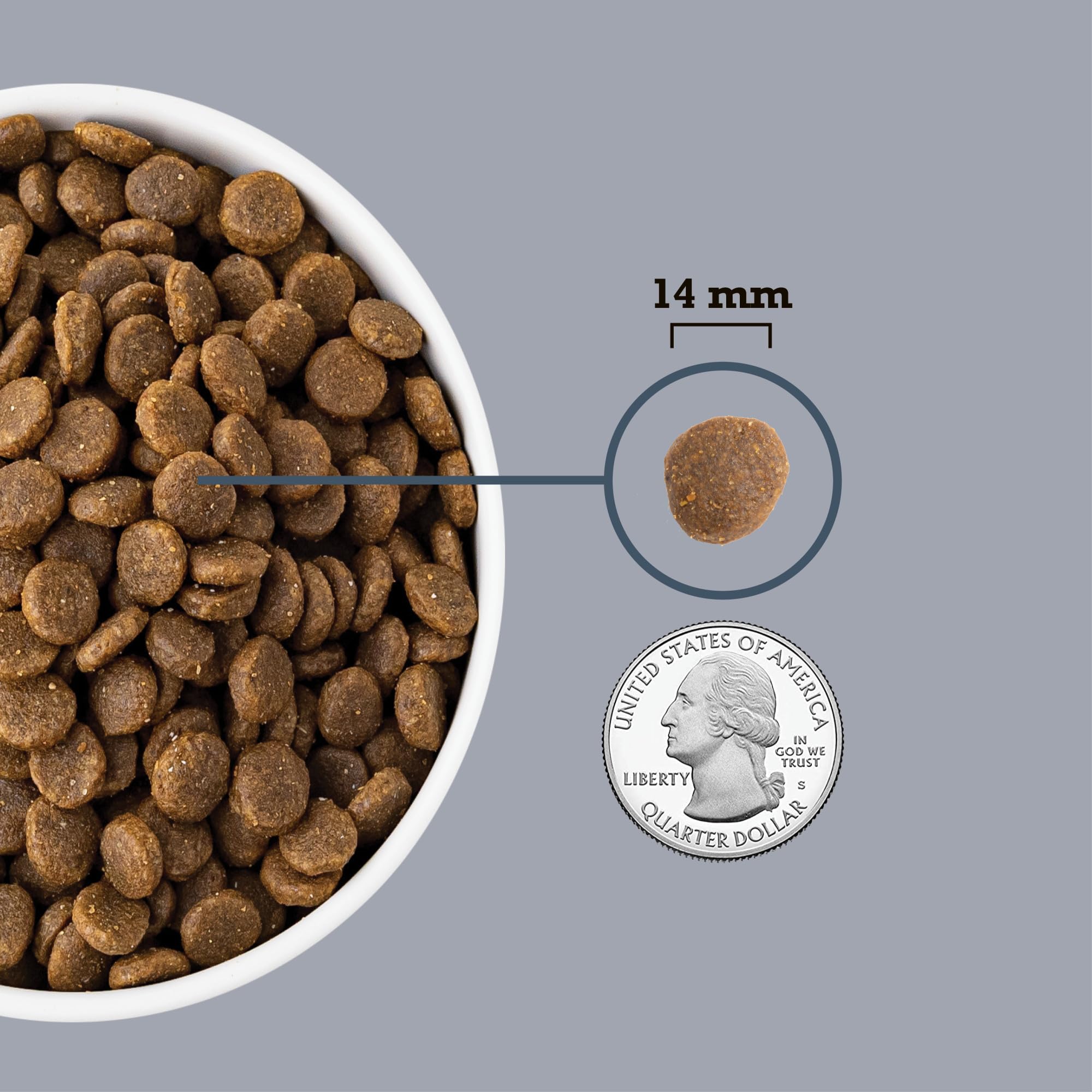 ACANA croquette à l'échelle d'une main pour référence de taille, aide au dosage