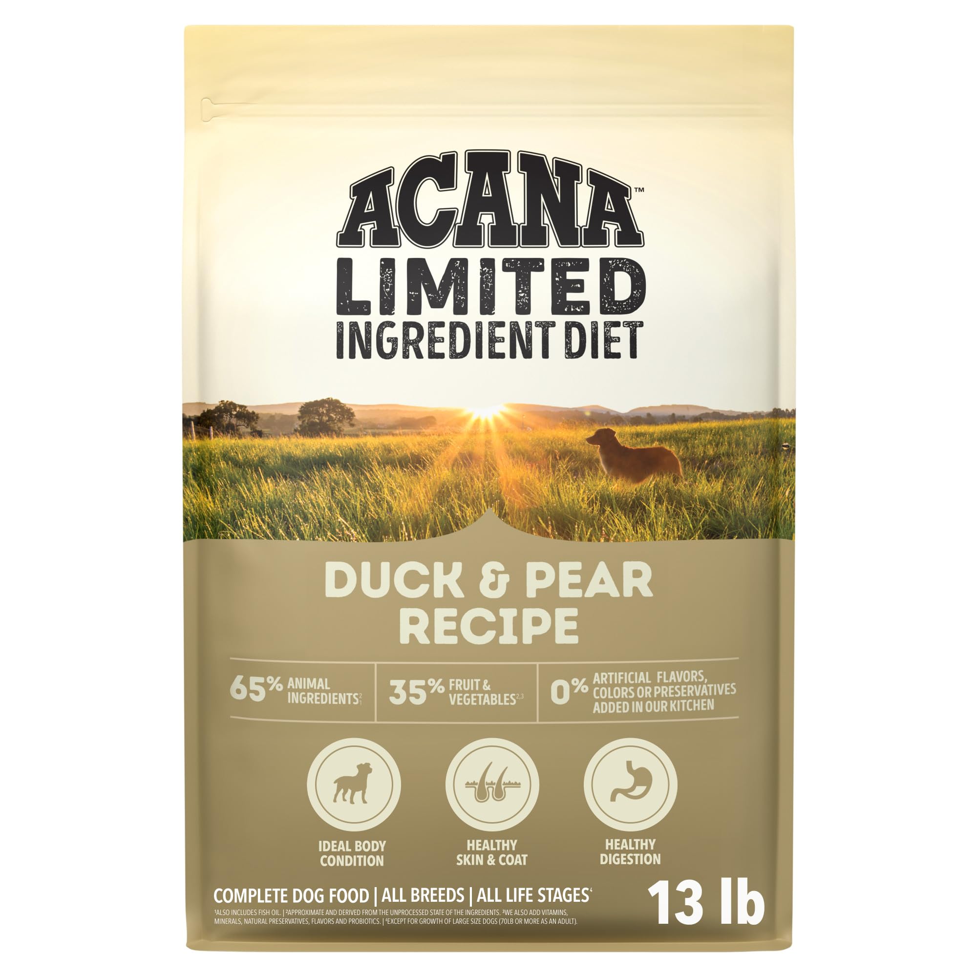 ACANA emballage avant Canard & Poire montrant qualité et formule limitée