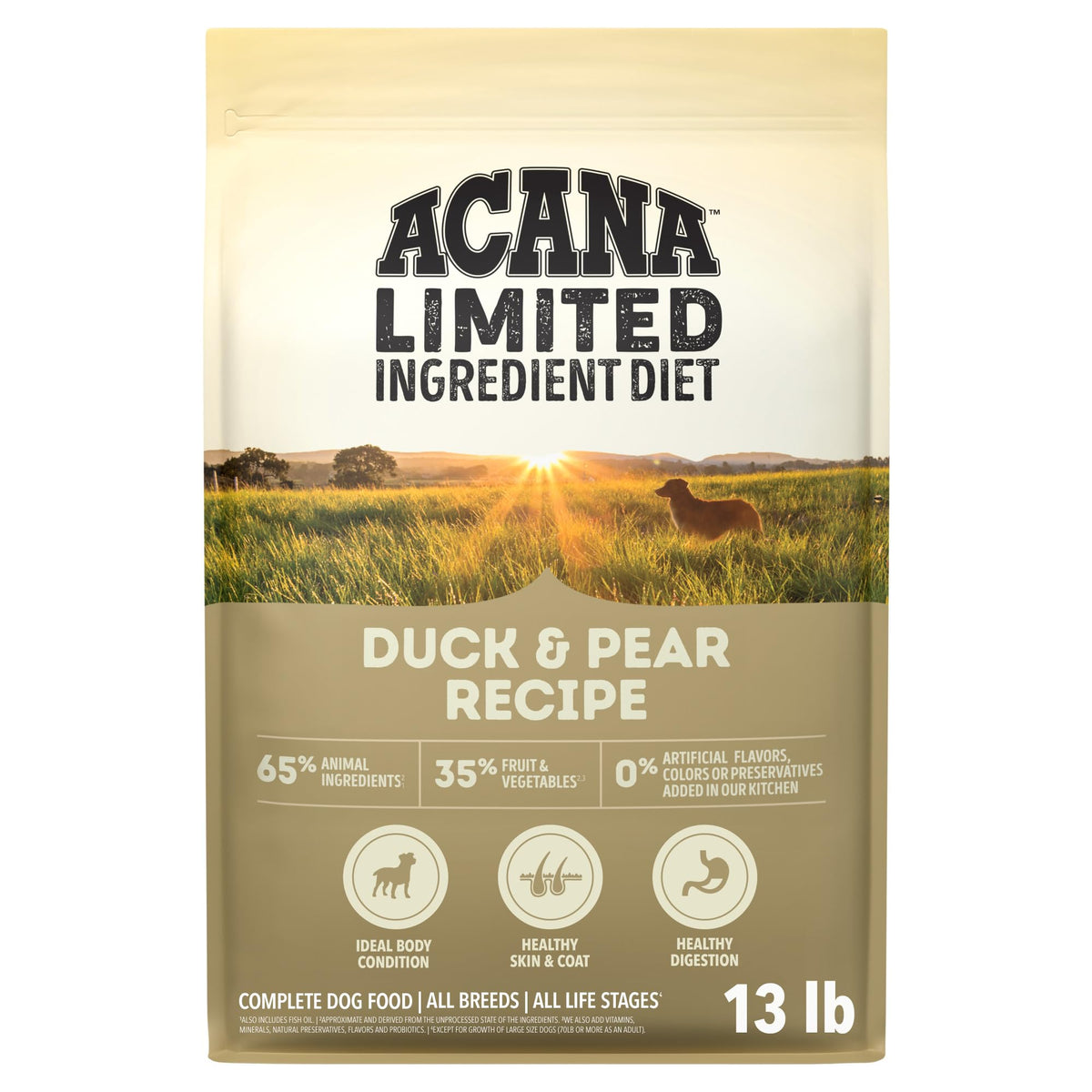 ACANA emballage avant Canard & Poire montrant qualité et formule limitée