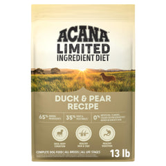 ACANA emballage avant Canard & Poire montrant qualité et formule limitée