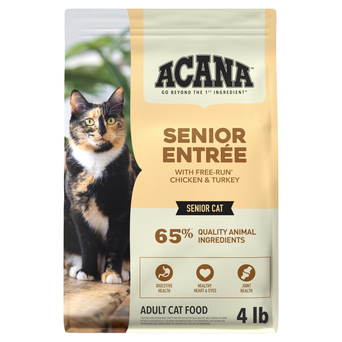 ACANA emballage devant Senior Entrée poulet, turquie et canard montrant la formule pour seniors