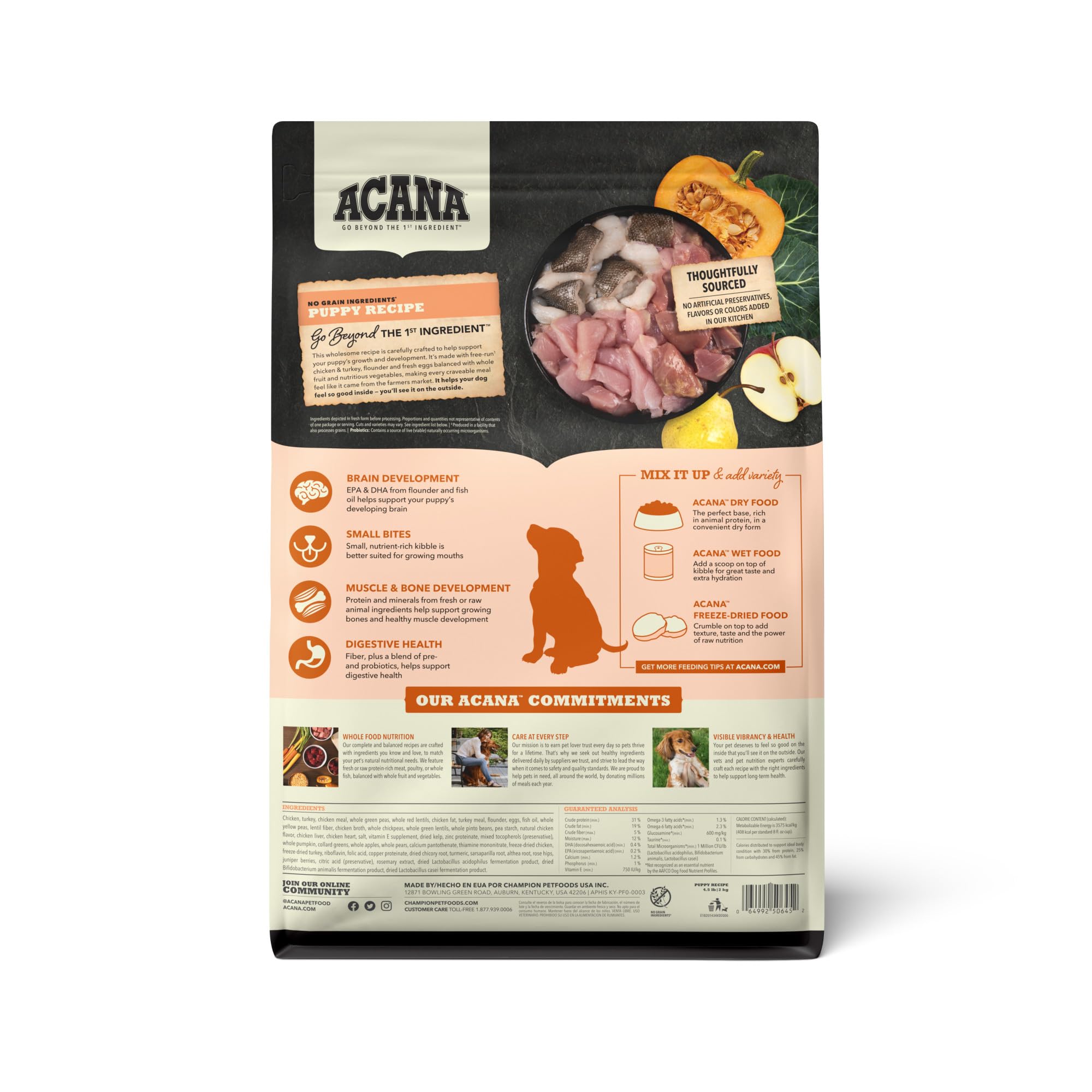 ACANA gros plan des croquettes montrant texture et qualité protéique