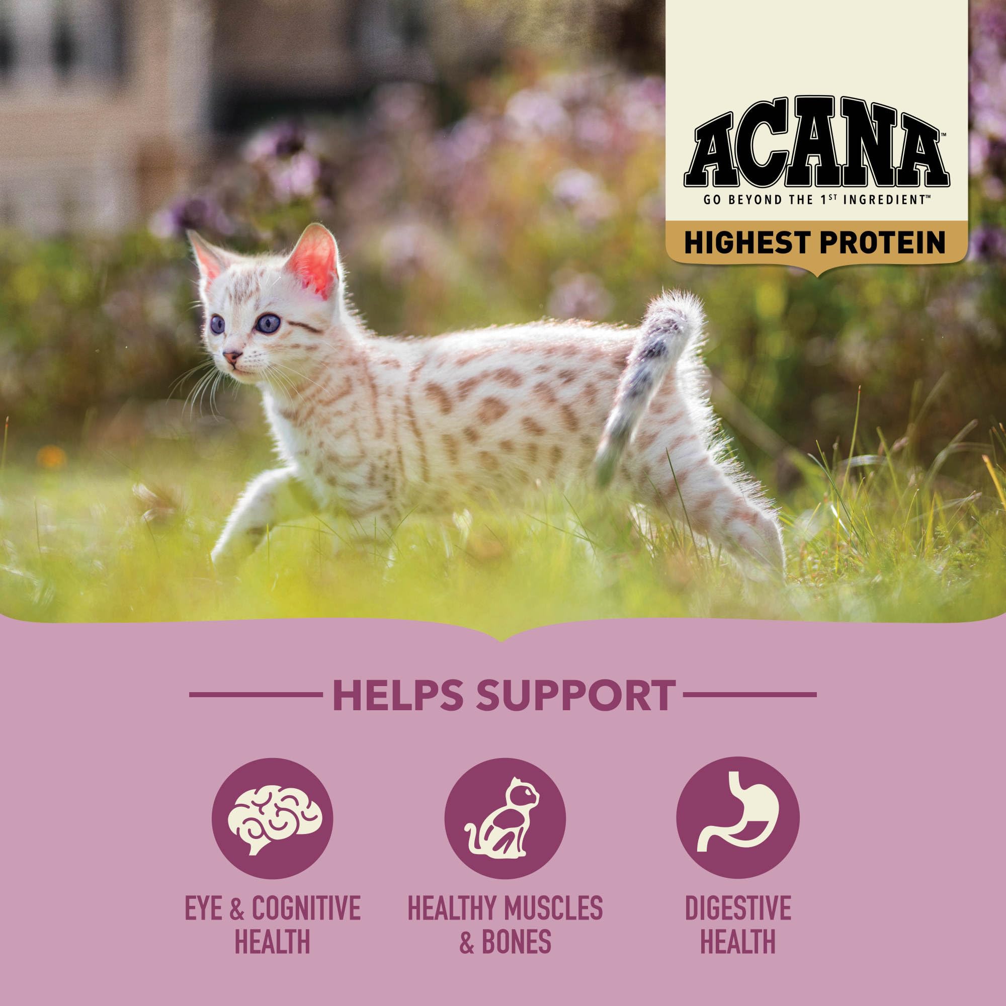 ACANA ingrédients saumon, poulet et dinde illustrant protéines élevées