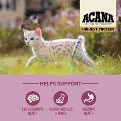 ACANA ingrédients saumon, poulet et dinde illustrant protéines élevées