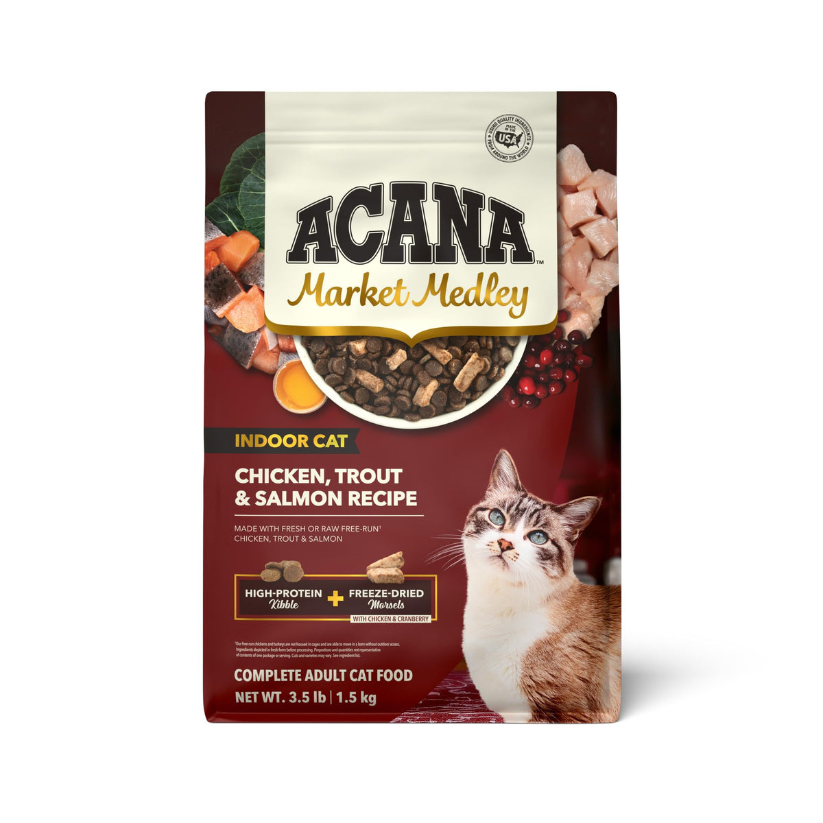 ACANA emballage avant montrant la recette poulet truite pour confiance