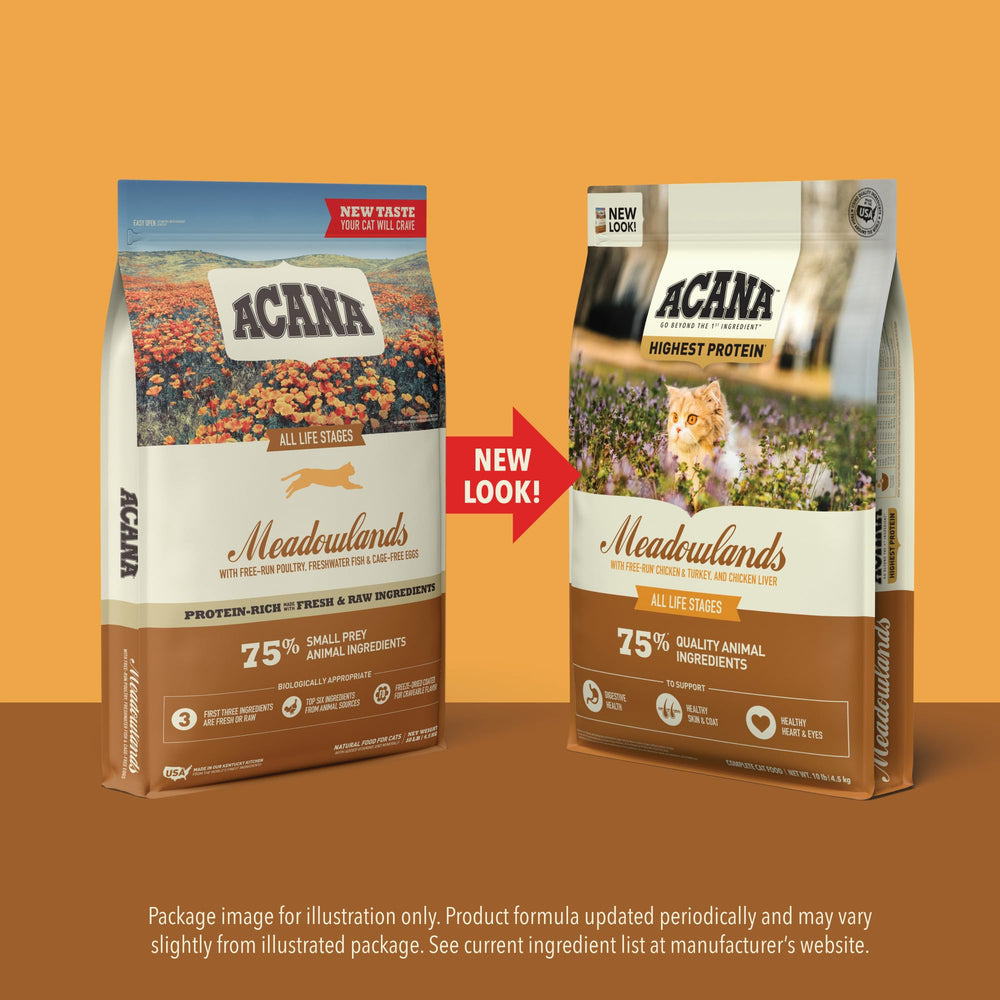 ACANA Meadowlands étiquette nutritionnelle montrant teneurs clés