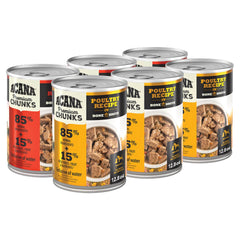 ACANA pack 6 boîtes face montrant variétés Bœuf et Volaille pour diversité
