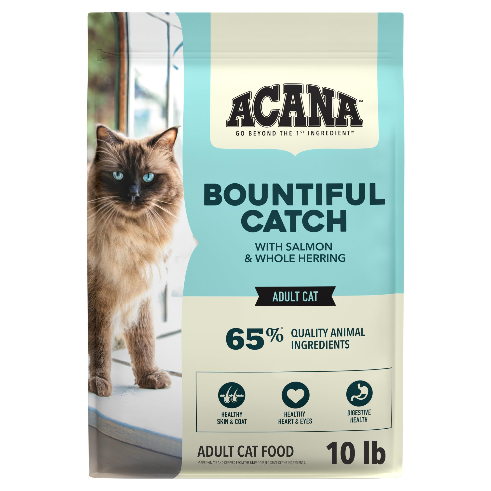 ACANA sac devant Bountiful Catch montrant la recette, favorise une alimentation riche en protéines