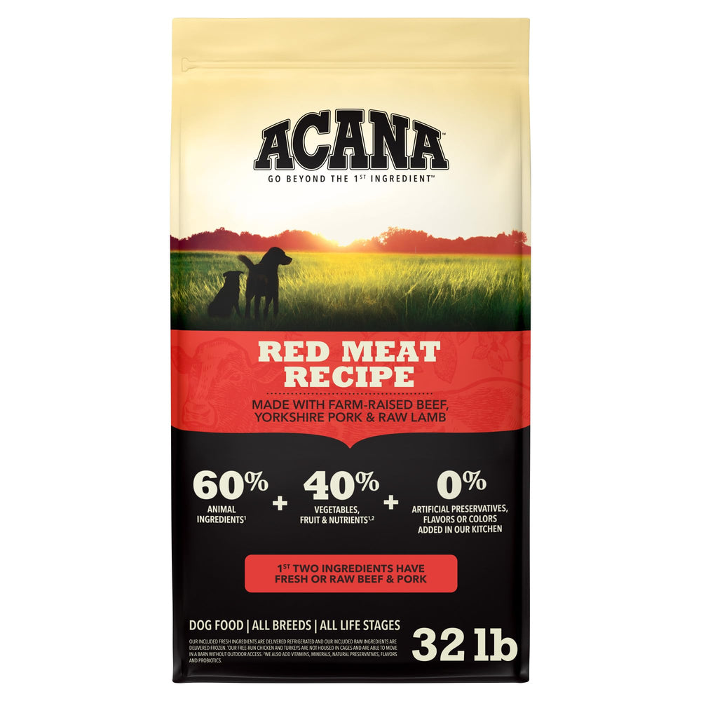 ACANA face du sac 32 lb montrant l'emballage et l'avantage stockage
