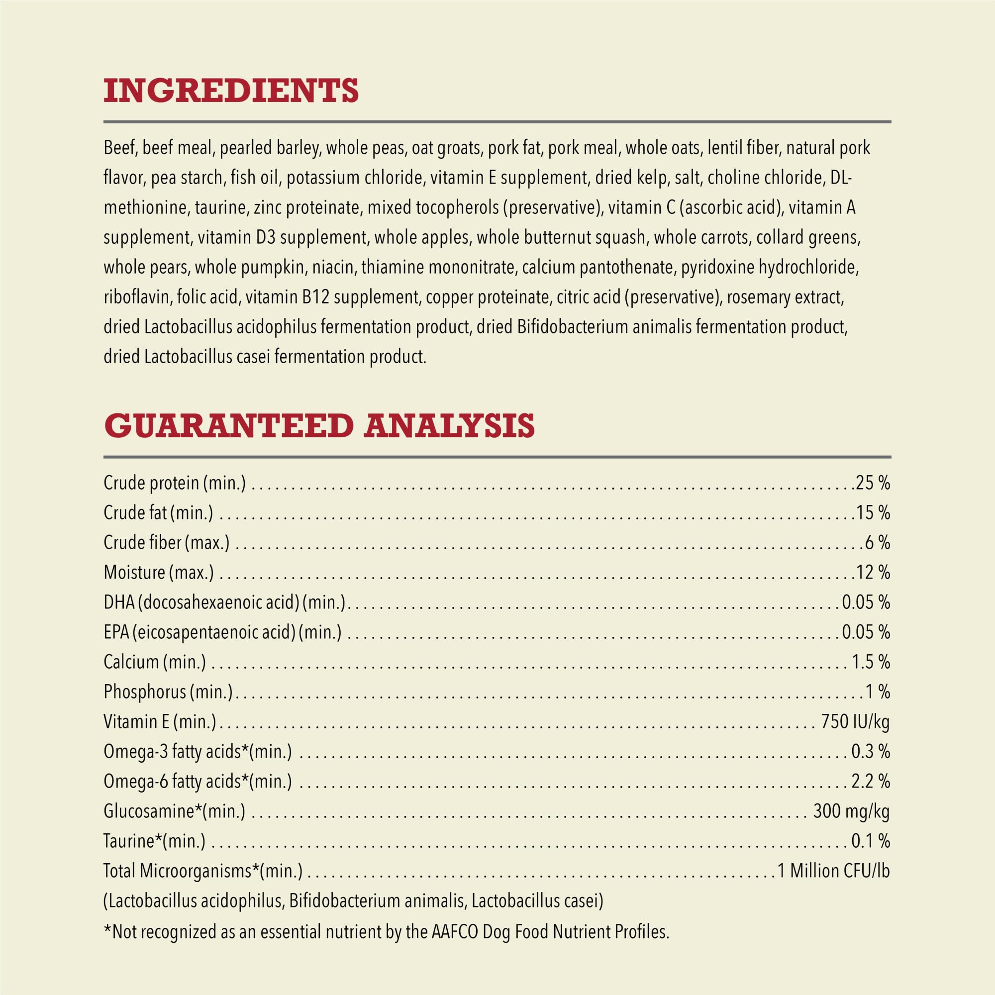ACANA tableau nutrition sur l'étiquette, informations complètes lisibles