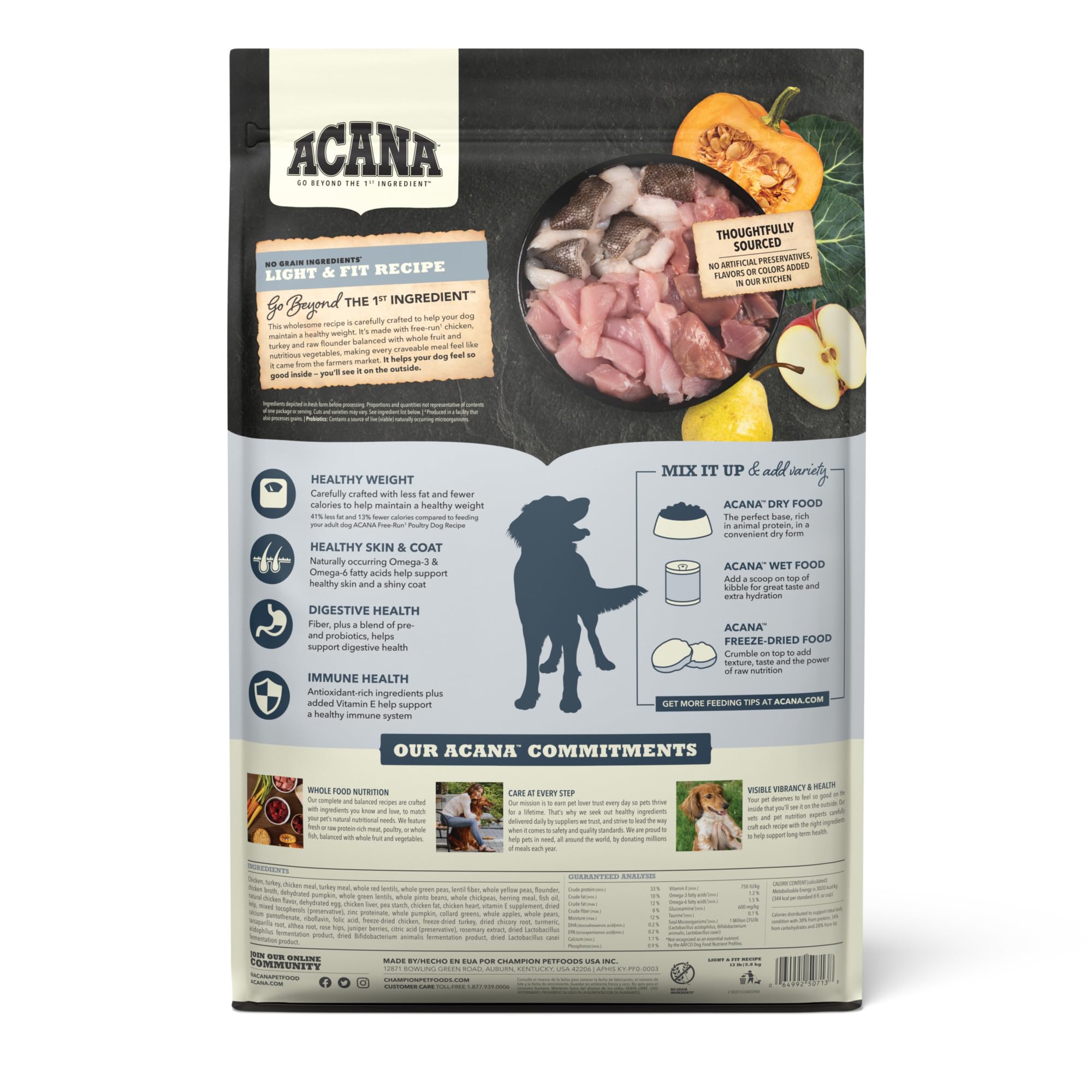 ACANA gros plan des croquettes montrant la texture, favorise mastication et appétence