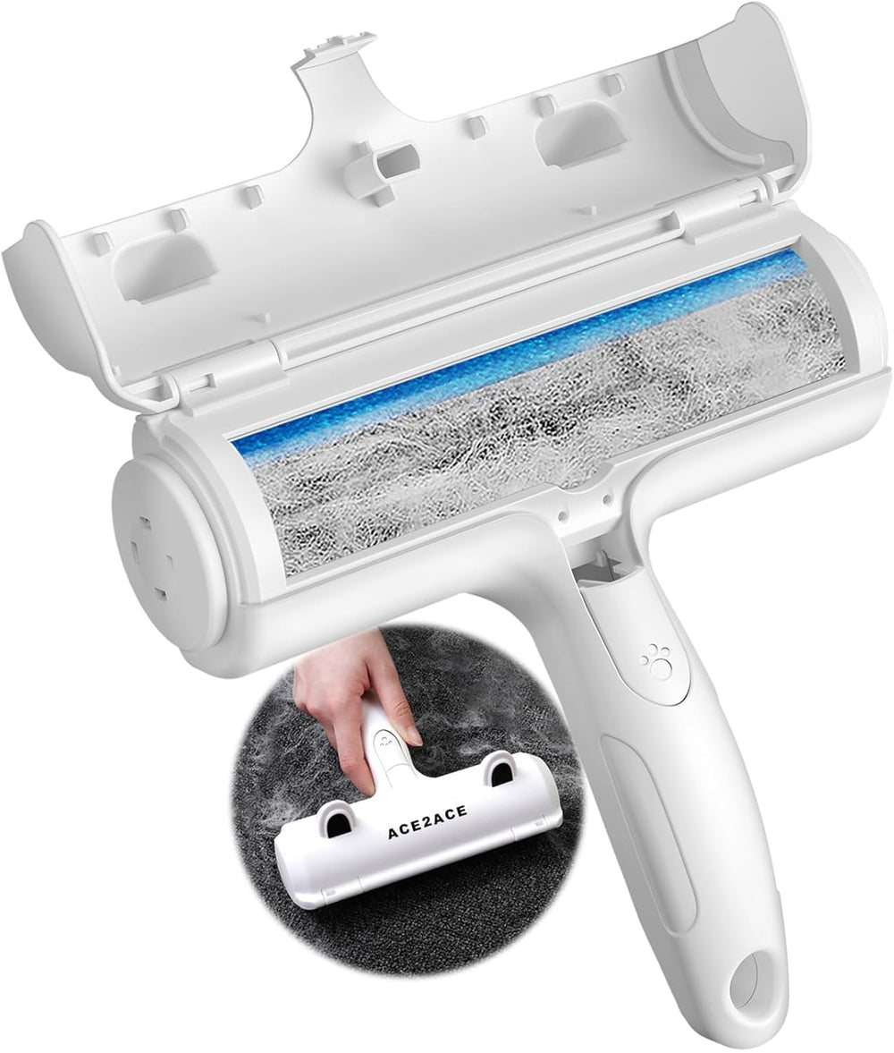 ACE2ACE vue frontale du ramasse-poils blanc montrant design ergonomique et efficacité