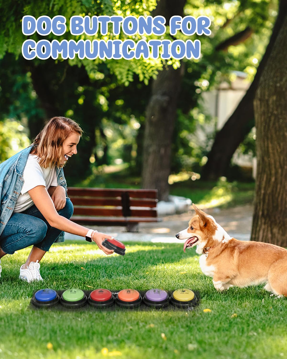 Acools chien appuyant sur un bouton pour communiquer et renforcer l’apprentissage