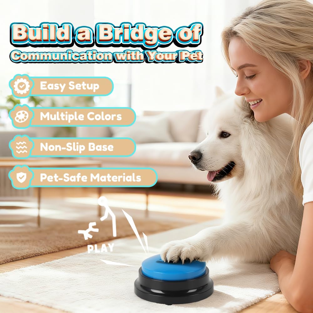 Act boldly bouton en action avec chien montrant apprentissage et communication renforcée