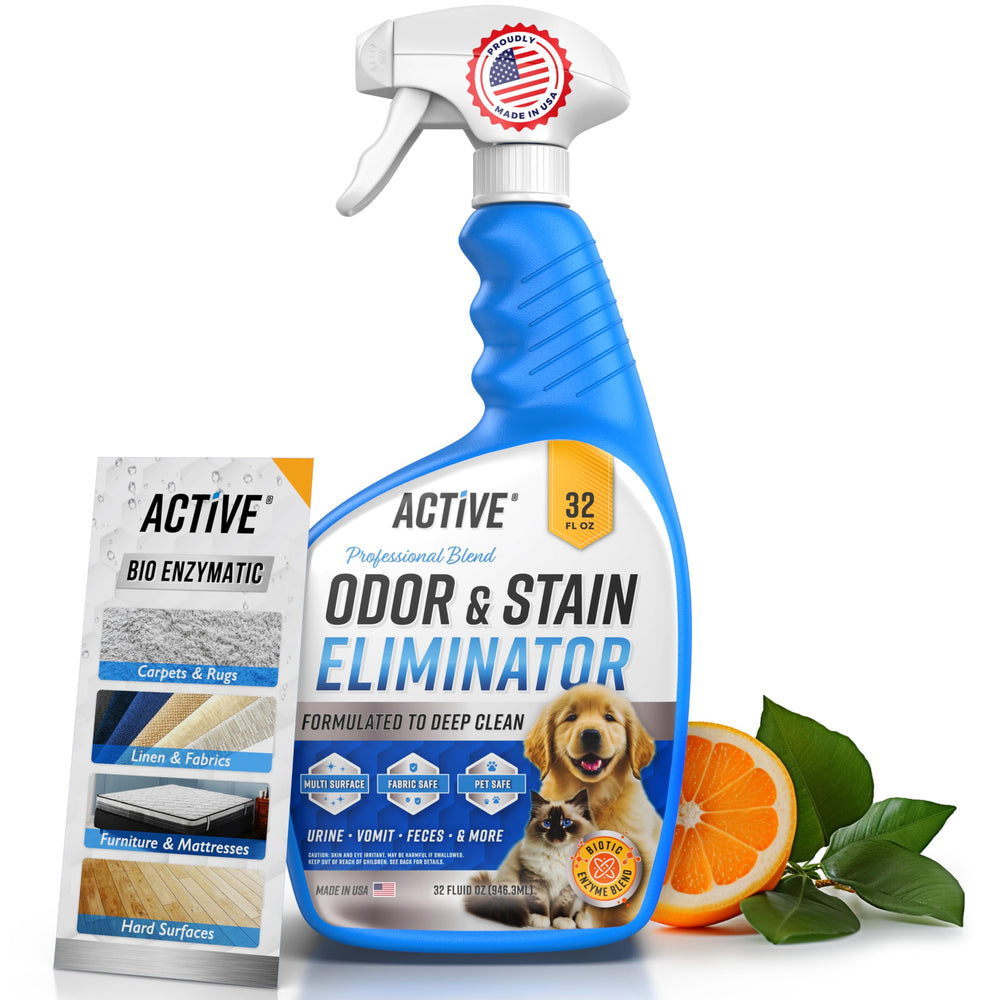 ACTIVE flacon avant avec étiquette montrant usage domestique et efficacité