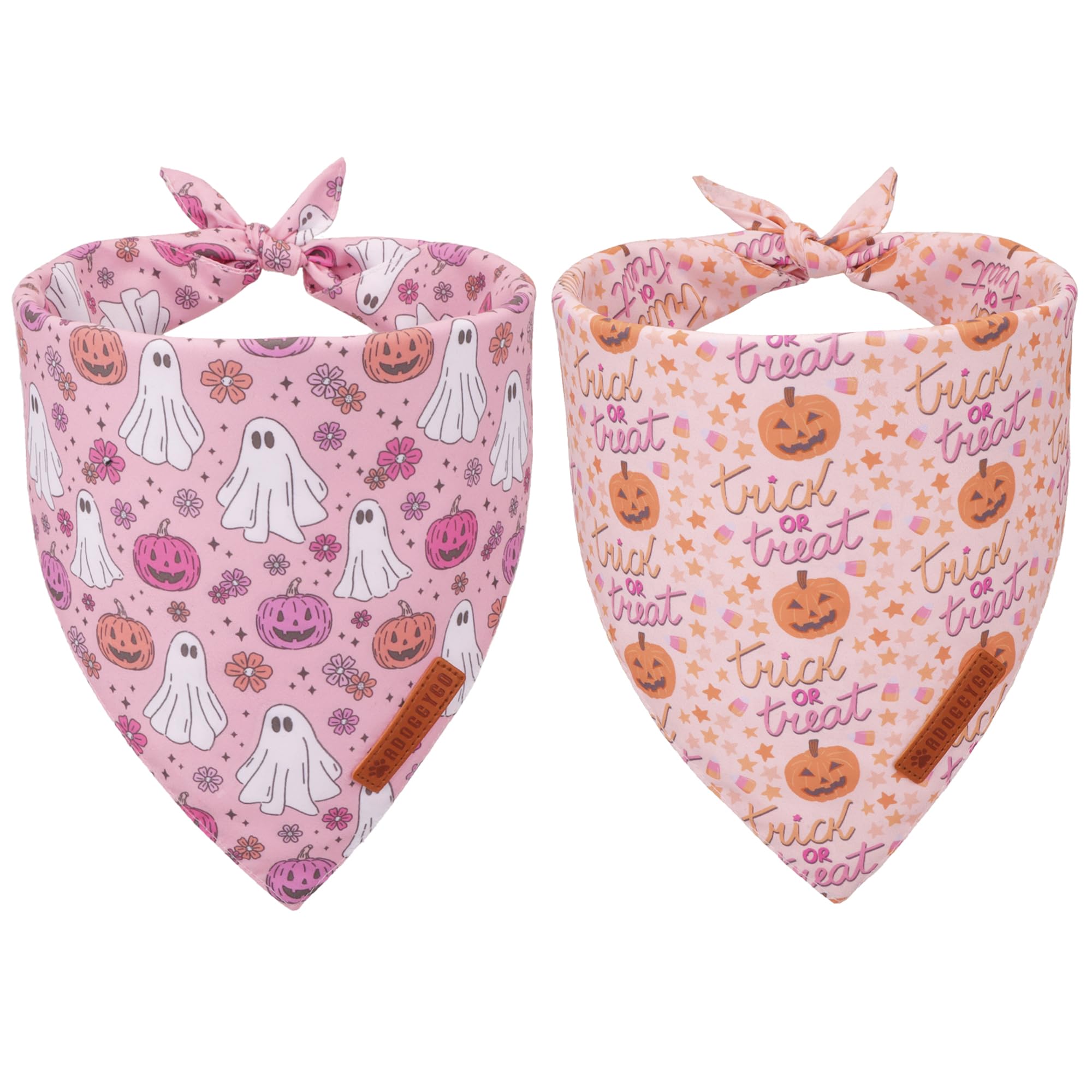 ADOGGYGO bandana face avant montrant le motif citrouille et fantôme, style attractif