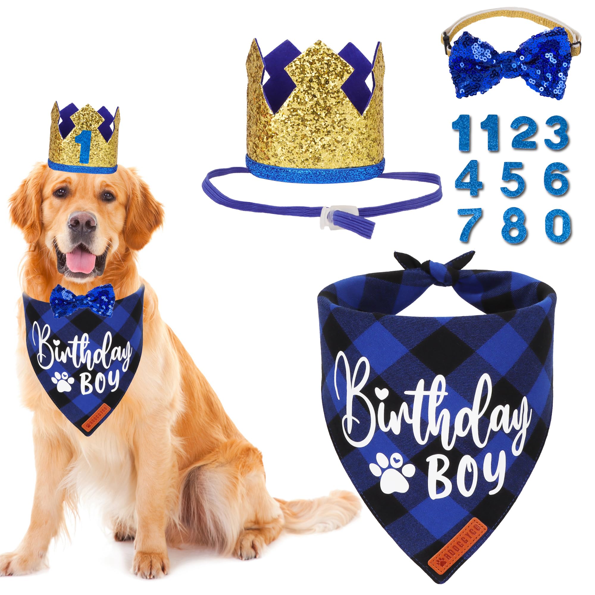 ADOGGYGO chapeau devant bleu à carreaux, look royal et festif pour photo