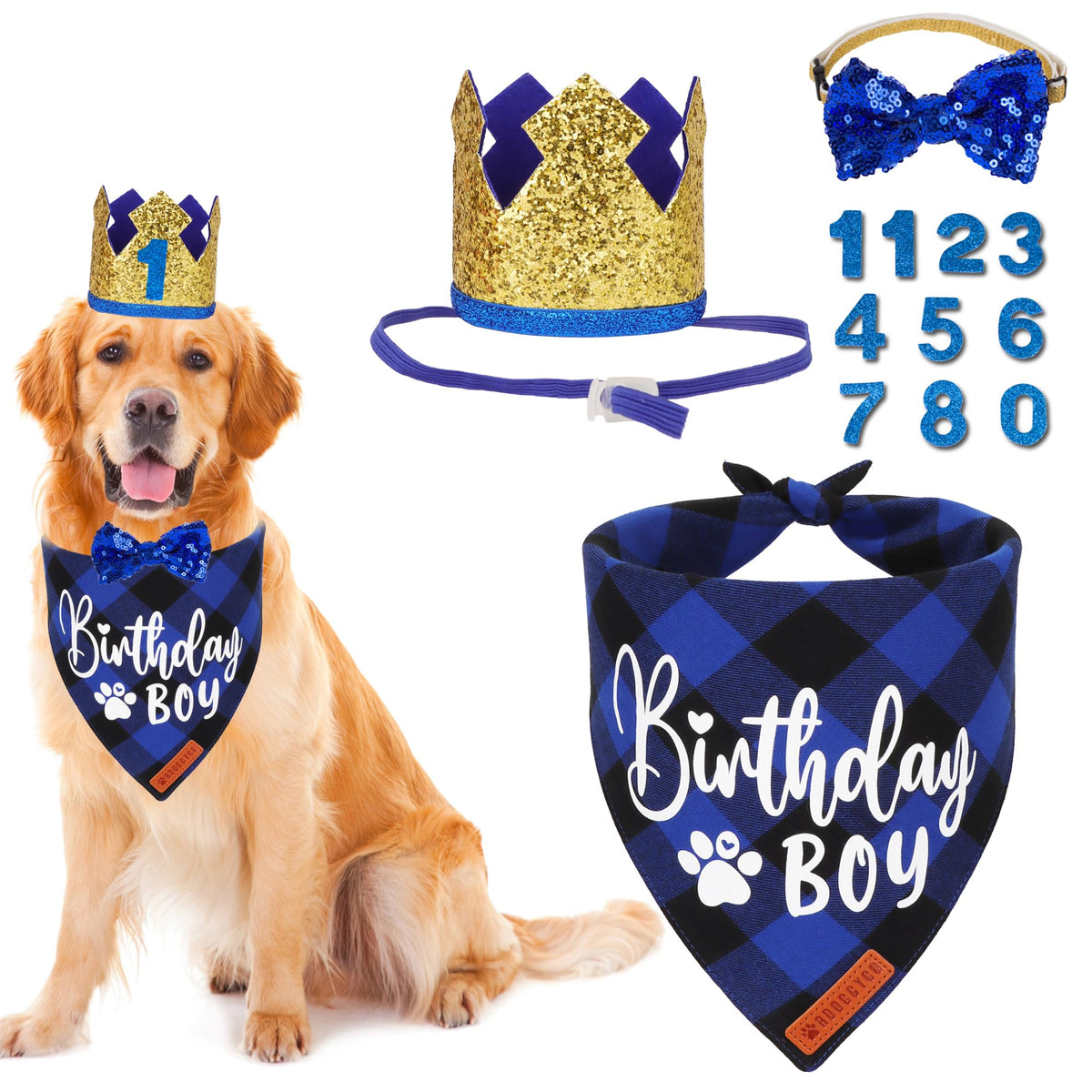 ADOGGYGO chapeau devant bleu à carreaux, look royal et festif pour photo