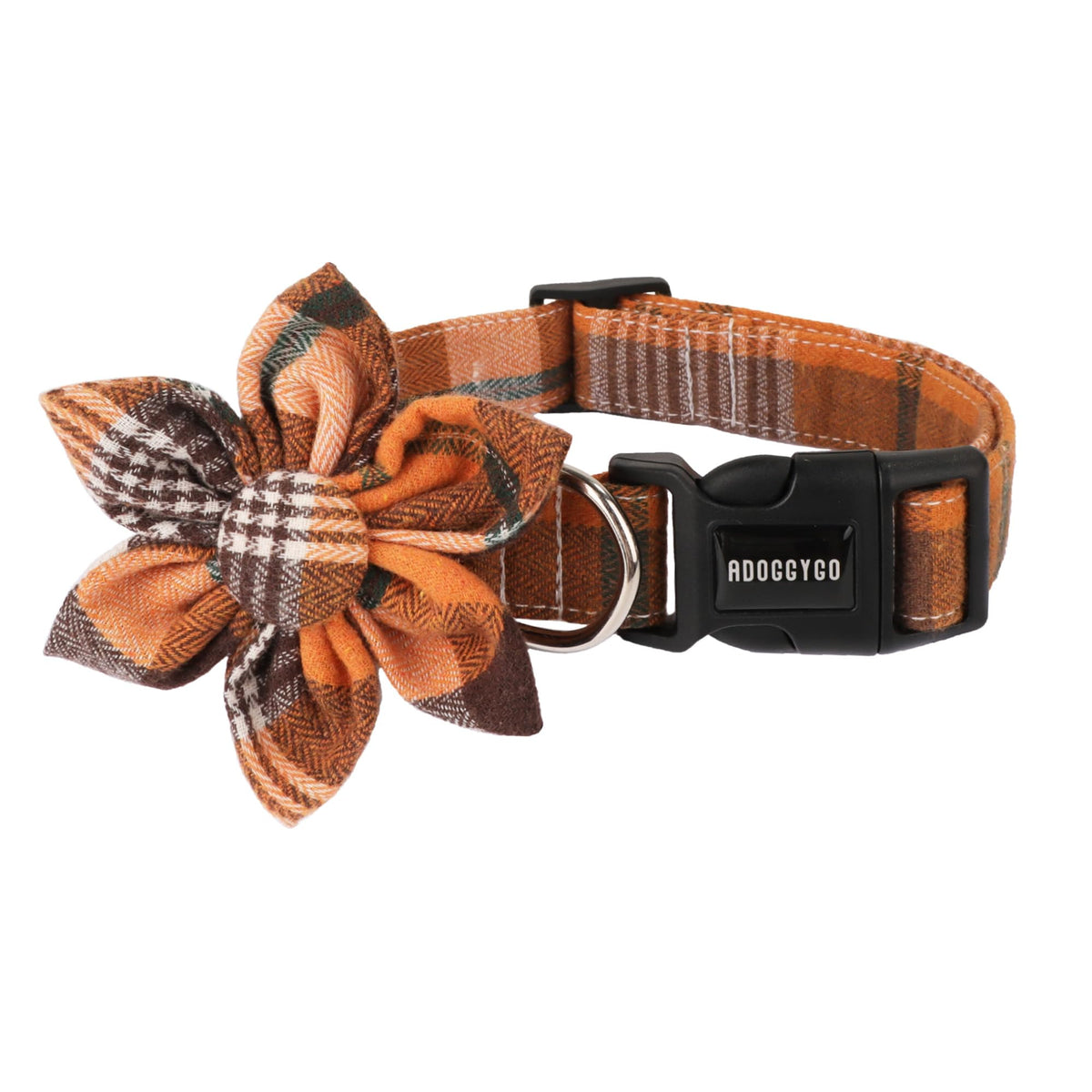 adoggygo collier face avant avec motif carreaux orange, style automnal visible