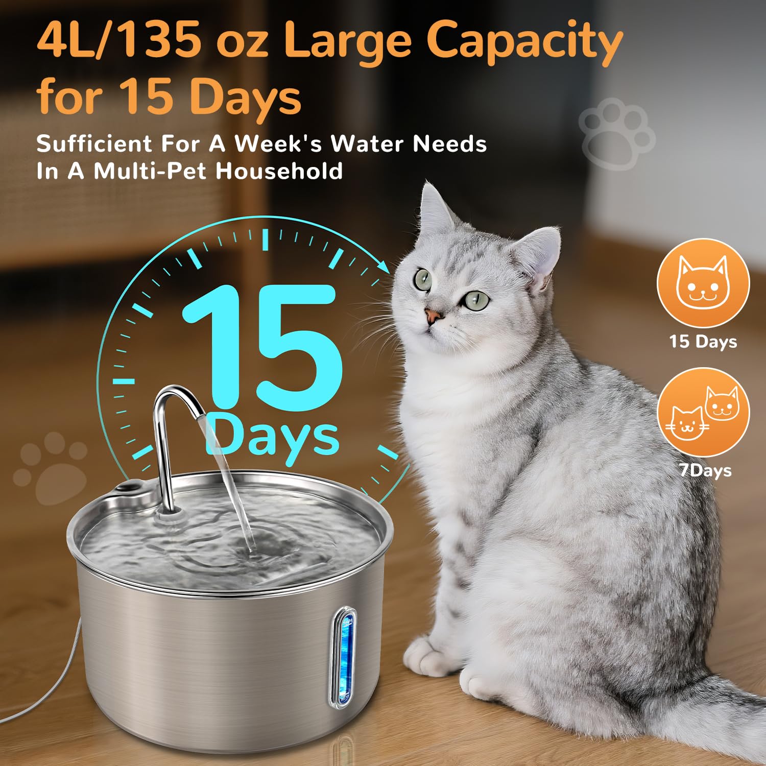 Adorabby fontaine en usage par un chat, encourage l'hydratation naturelle