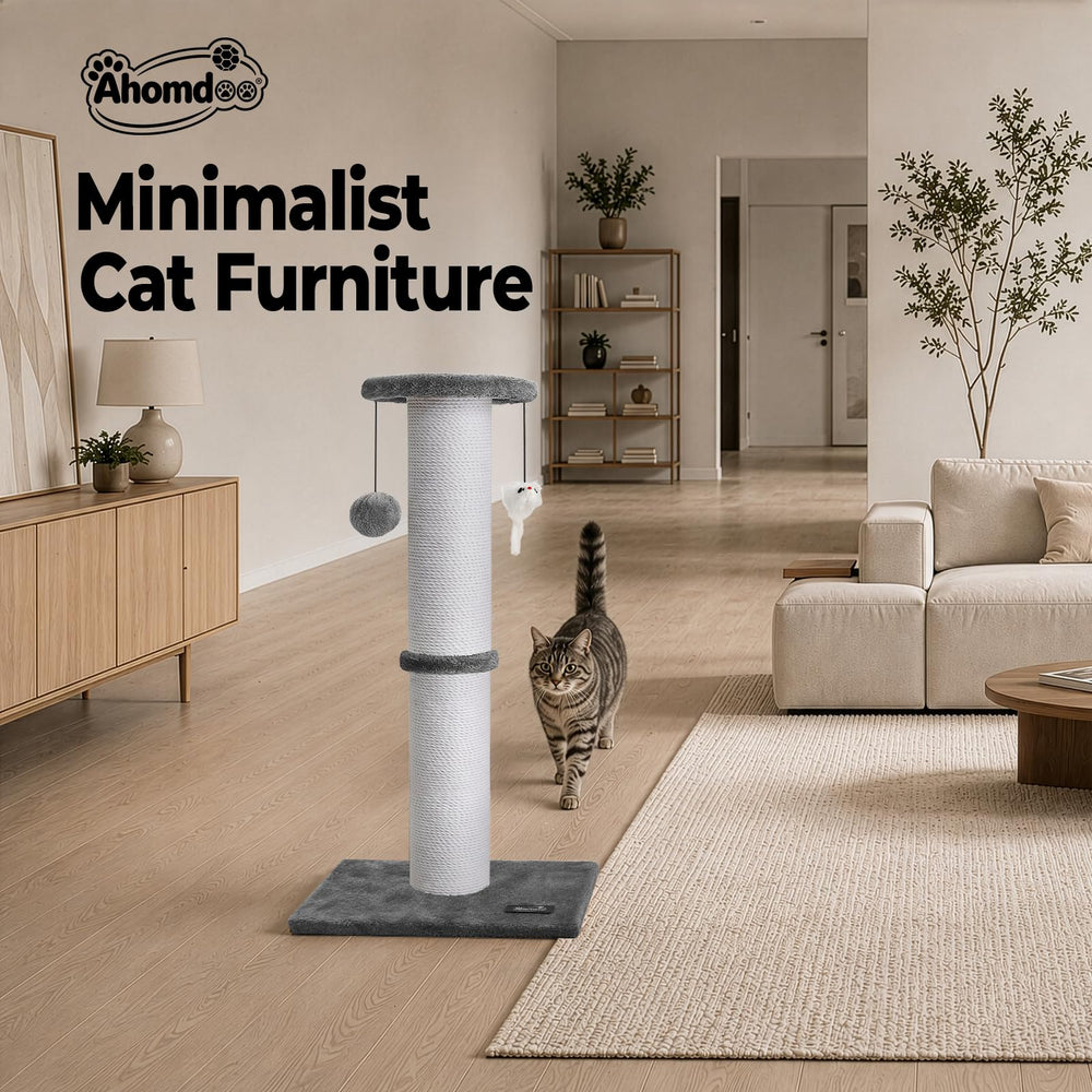 Ahomdoo intégré dans un salon gris minimaliste protégeant meubles et décor