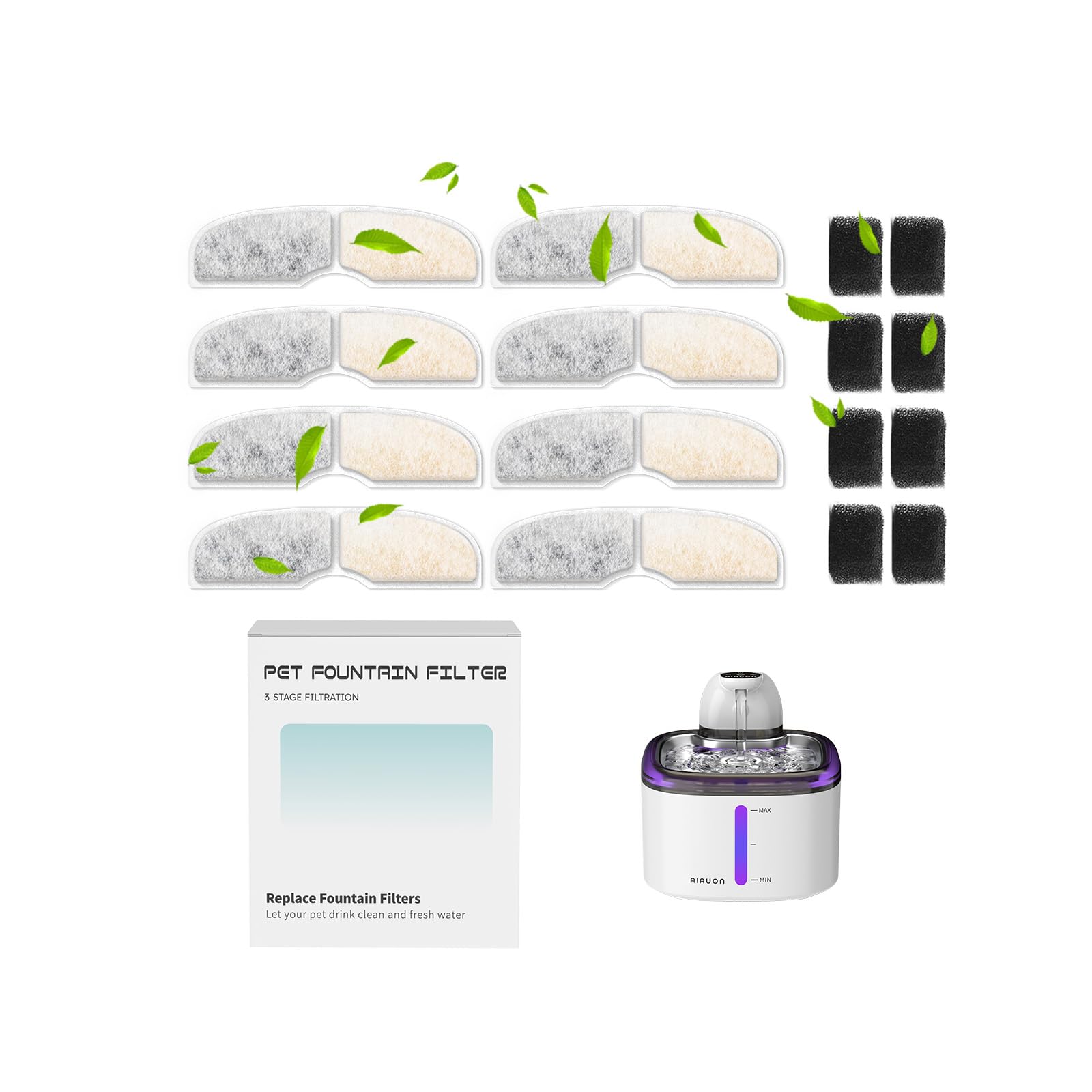 AIAUON emballage frontal montrant le pack de huit filtres et gain d’hygiène