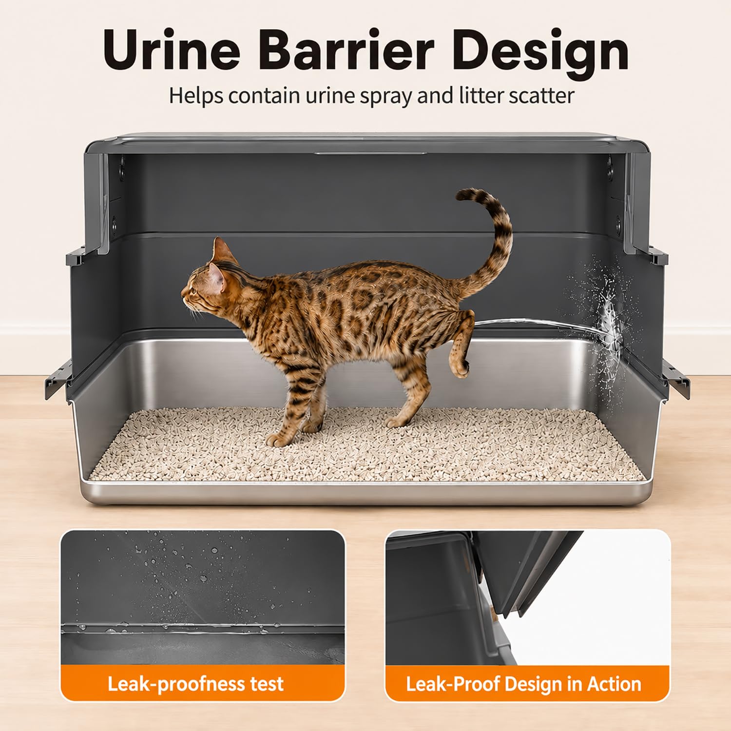 AIFUN grand chat Maine Coon entrant confortablement dans le bac pour plus d'aisance