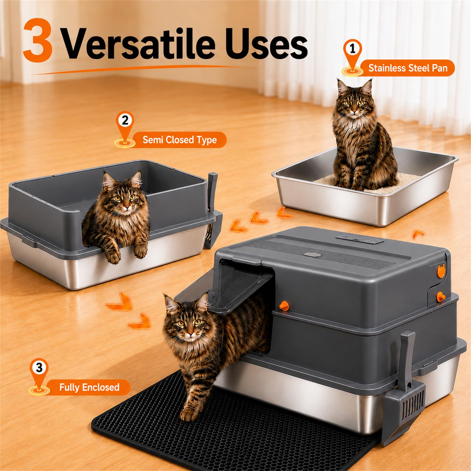 AIFUN comparaison d'échelle montrant la taille adaptée aux grands chats et foyers multiples