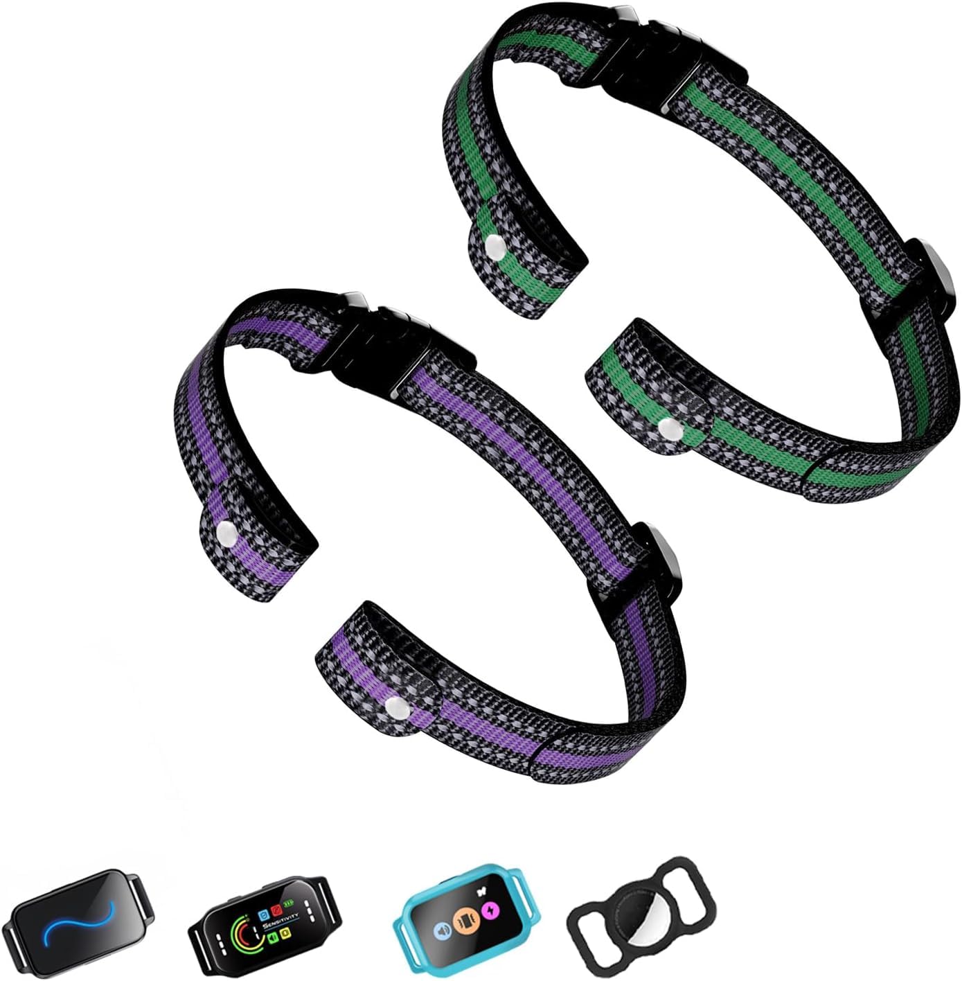 aikko lot de deux bracelets violet et vert montrant le produit prêt à l'utilisation et la compatibilité