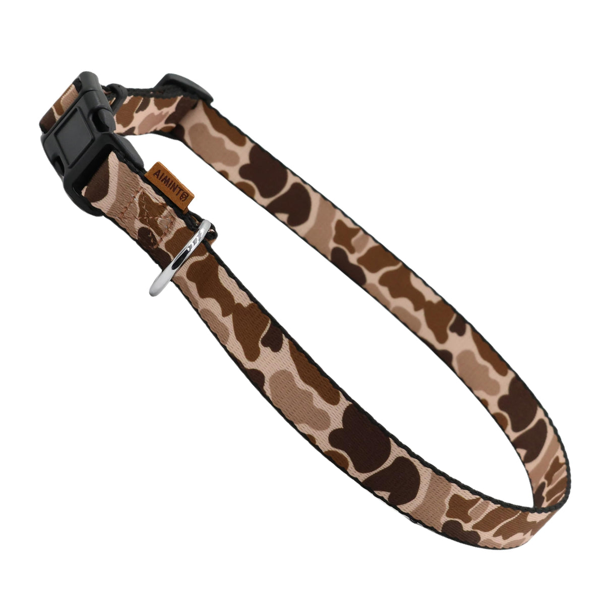 Aiminto collier camouflage face avant montrant motif et boucle, confort assuré